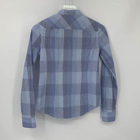 Theory Hamnet button front shirt blouse top tuxedo pleated bib blue plaid Small - Picture 3 of 4